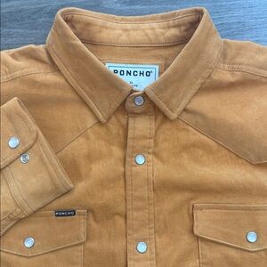 Poncho Corduroy Shirt Mens XL  Orange  Pearl Snap Western Long Sleeve Hiking